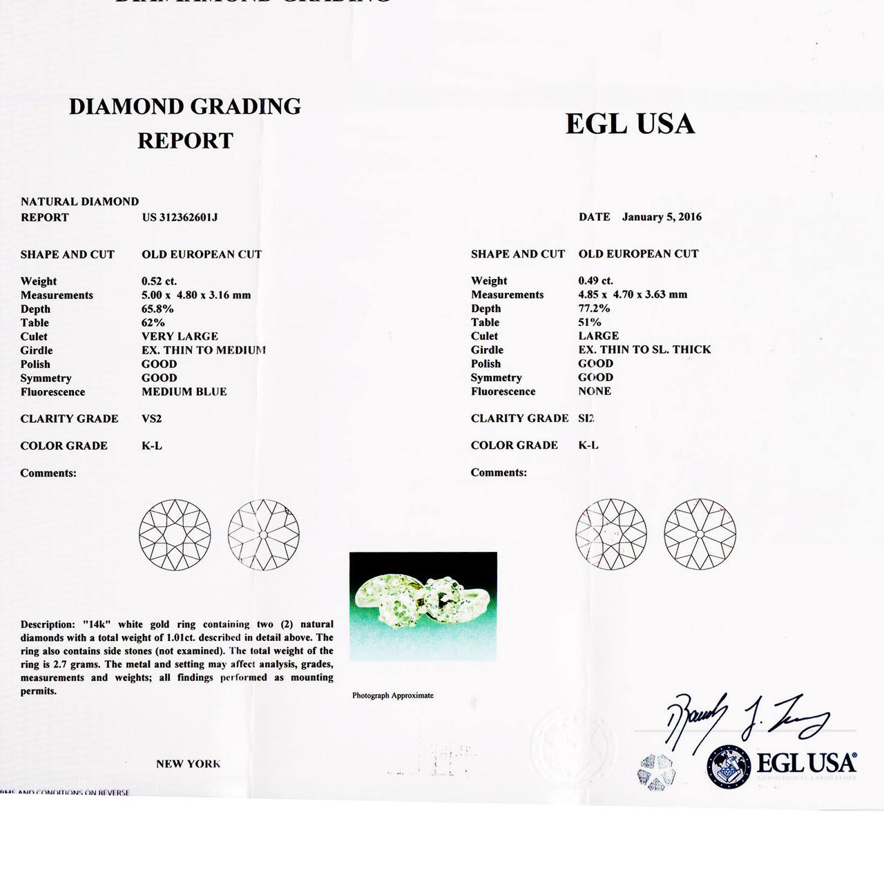 Anello di fidanzamento bypass Art Deco in oro con doppio diamante da 1,01 carati In condizioni buone in vendita a Stamford, CT