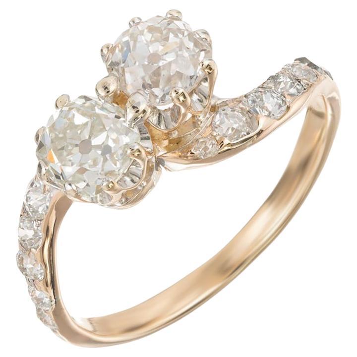 Anello di fidanzamento bypass Art Deco in oro con doppio diamante da 1,01 carati