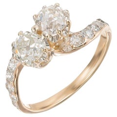 1.01 Carat Double Diamond Gold Art Deco Bypass Engagement Ring