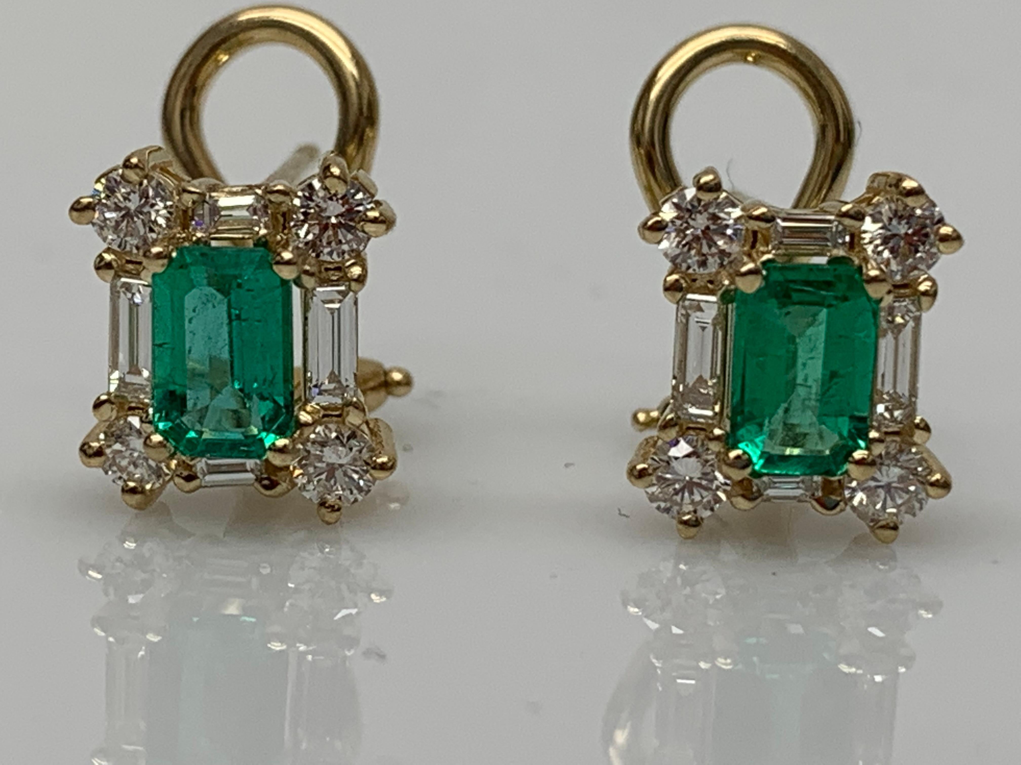 Boucles d'oreilles en or jaune 14K avec diamant taille émeraude de 1,01 carat en vente 6