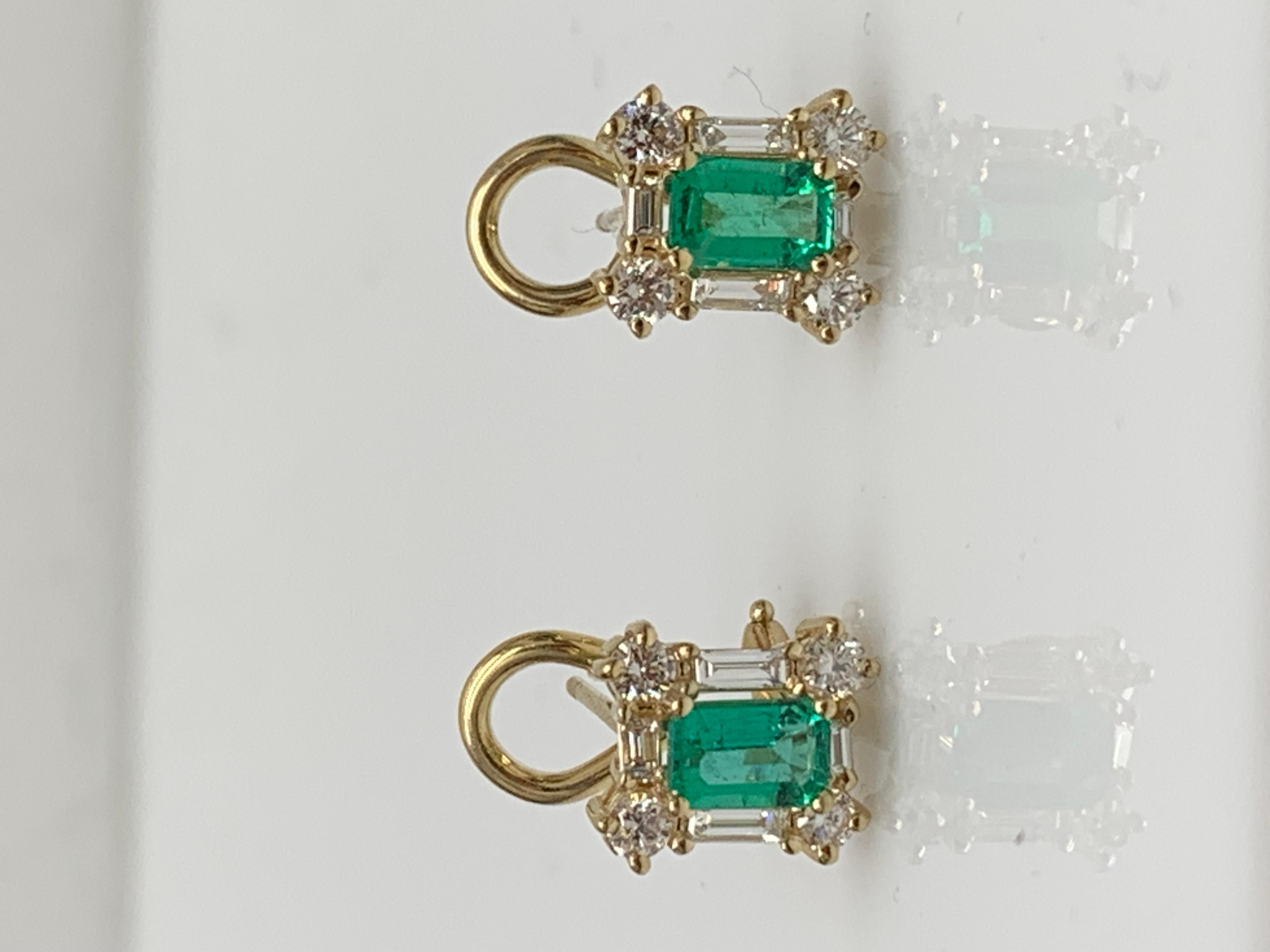 Boucles d'oreilles en or jaune 14K avec diamant taille émeraude de 1,01 carat Pour femmes en vente