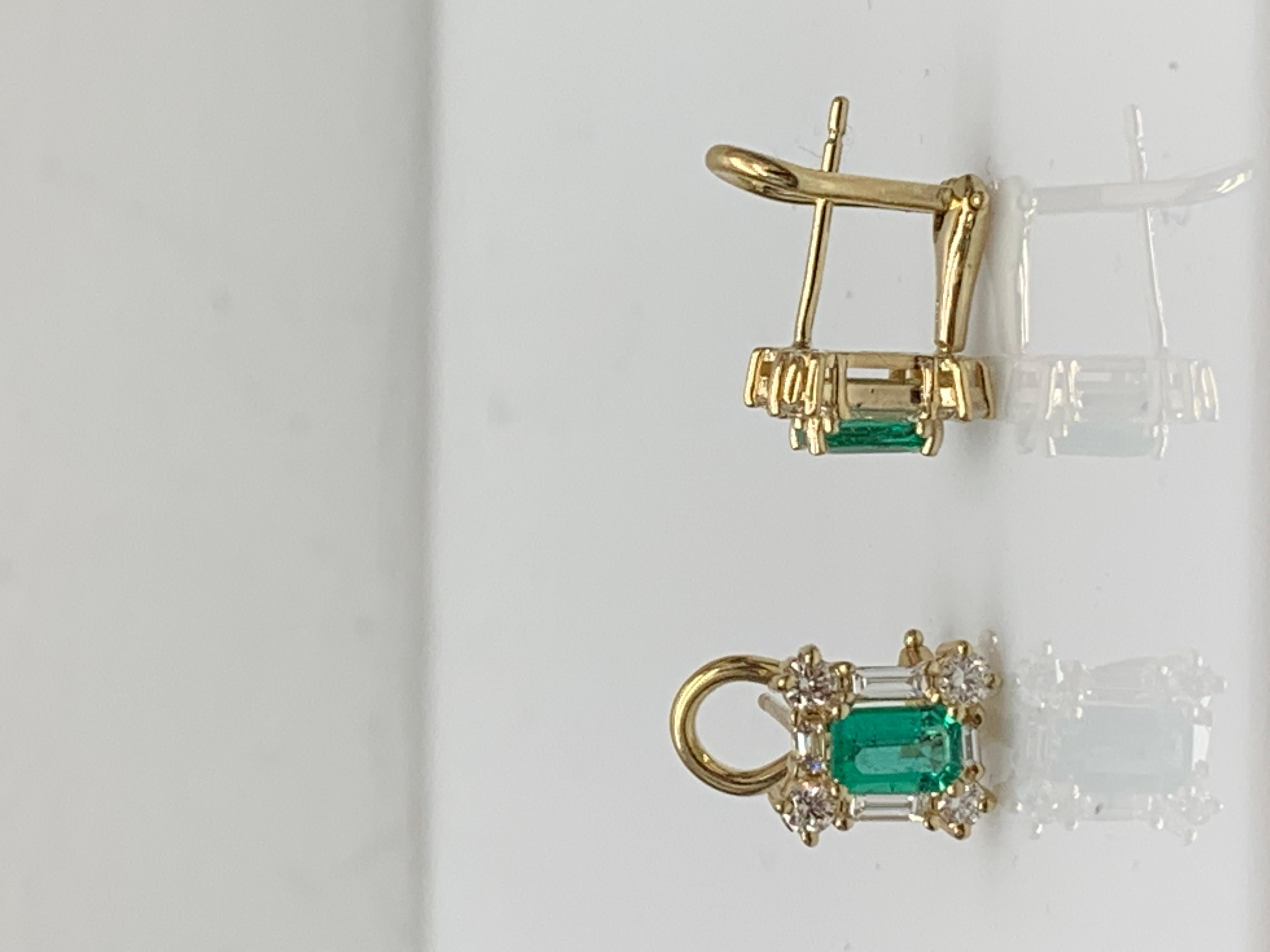 Boucles d'oreilles en or jaune 14K avec diamant taille émeraude de 1,01 carat en vente 2