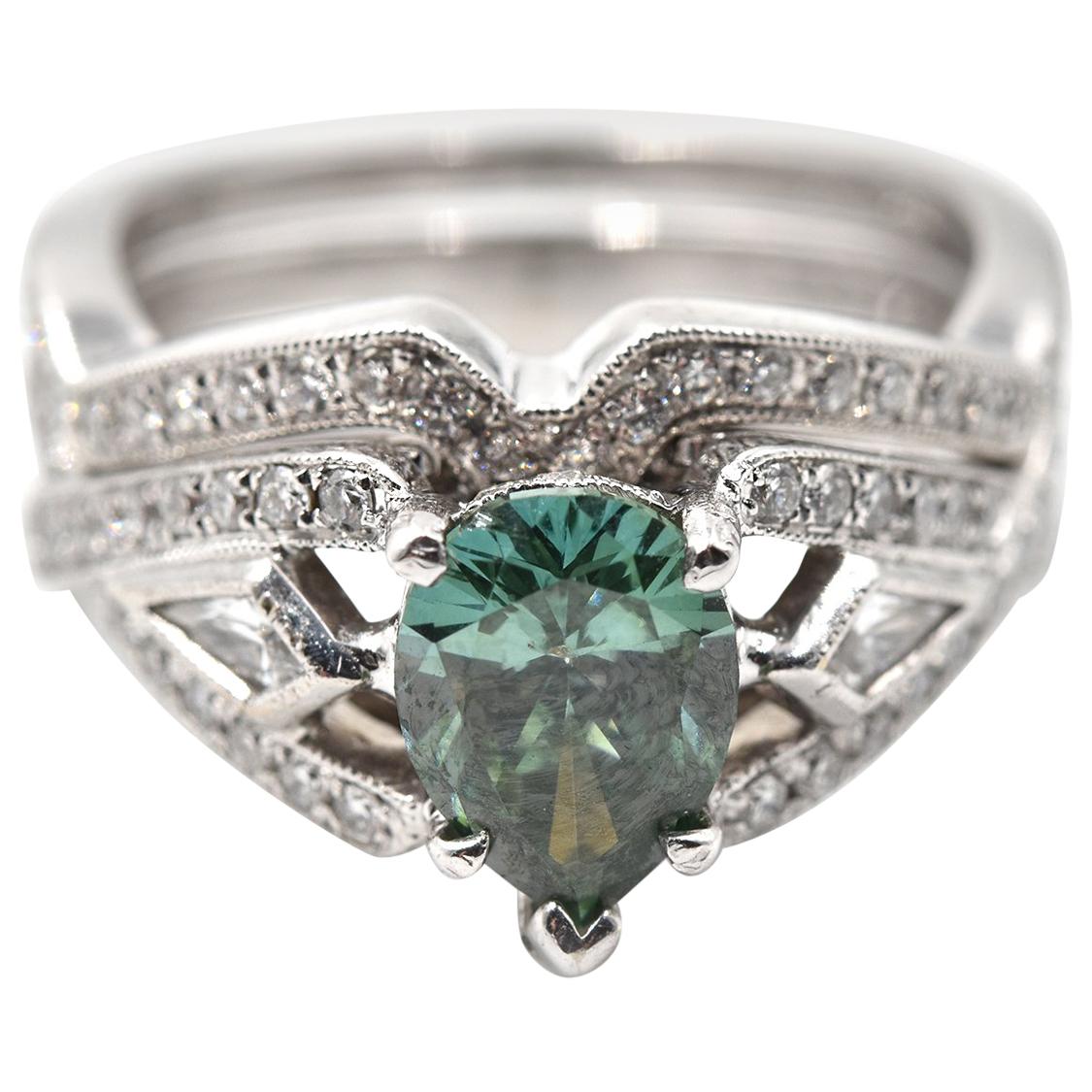 1.01 Carat Enhanced Green Diamond 18 Karat White Gold Simon G Engagement Set