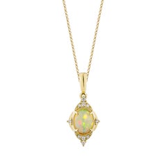 Sunita Nahata 1.01 Carat Ethiopian Opal Pendant in 14KYG with White Diamond.