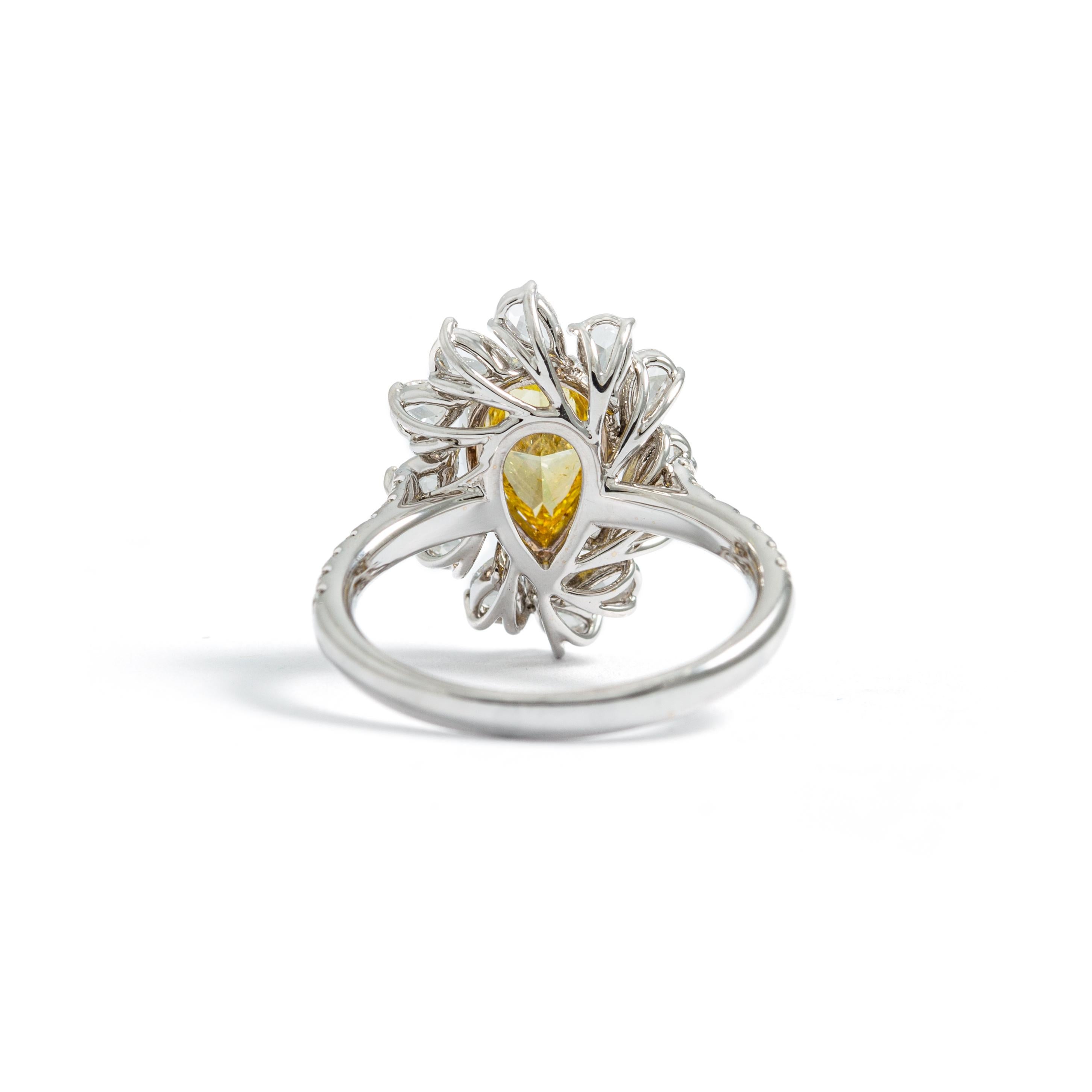 Pear Cut 1.01 carat Fancy Deep Yellow Pear 18K White Gold Ring For Sale