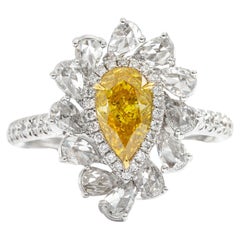 1.01 carat Fancy Deep Yellow Pear 18K White Gold Ring