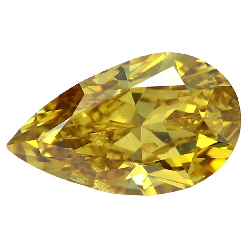 Diamant jaune foncé fantaisie taille poire de 1,01 carat certifié GIA en vente