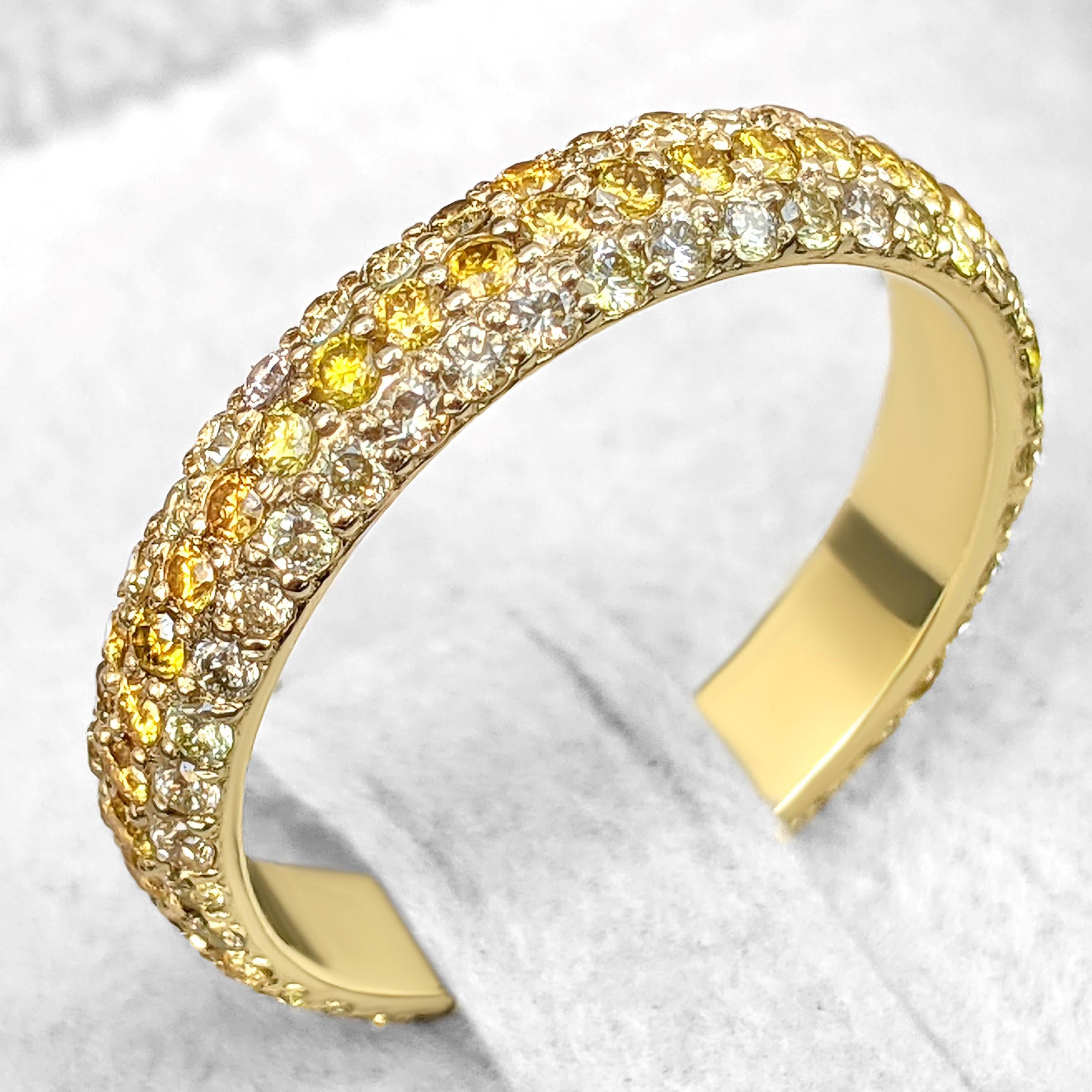 Women's NO RESERVE - 1.01 Carat Fancy Diamonds Eternity Band, 14k Yellow Gold Ring
