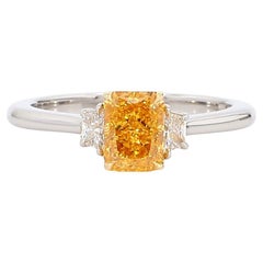 1.01 Carat Fancy Intense Orange-Yellow SI1 [GIA# 6351364813] Three Stone Ring
