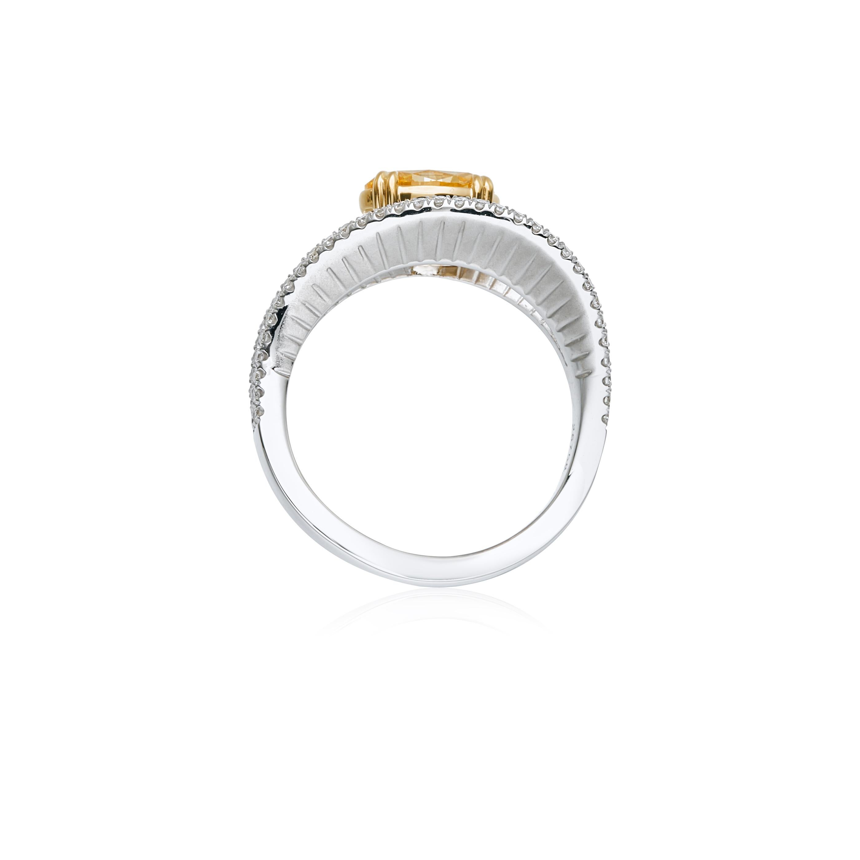 Aesthetic Movement 1.01 carat Fancy Intense Yellow Orange Diamond Gold Ring For Sale