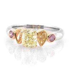 1.01 Karat Ausgefallener hellgelber, brauner und rosa Diamantring aus 18K &amp; Platin