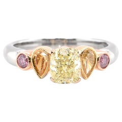 1.01 Carat Fancy Light Yellow, Brown and Pink Diamond Ring Set in 18K & Platinum