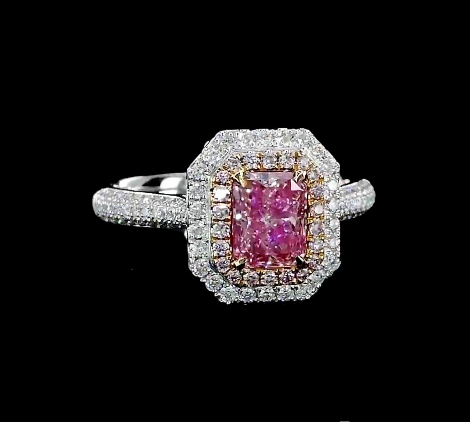 **100% NATURAL FANCY COLOUR DIAMOND JEWELRY**

✪ Jewelry Details ✪

♦ MAIN STONE DETAILS

➛ Stone Shape: Radiant
➛ Stone Color: Fancy Pink
➛ Stone Clarity: SI
➛ Stone Weight: 1.01 carats
➛ AGL certified

♦ SIDE STONE DETAILS

➛ Side white diamonds -