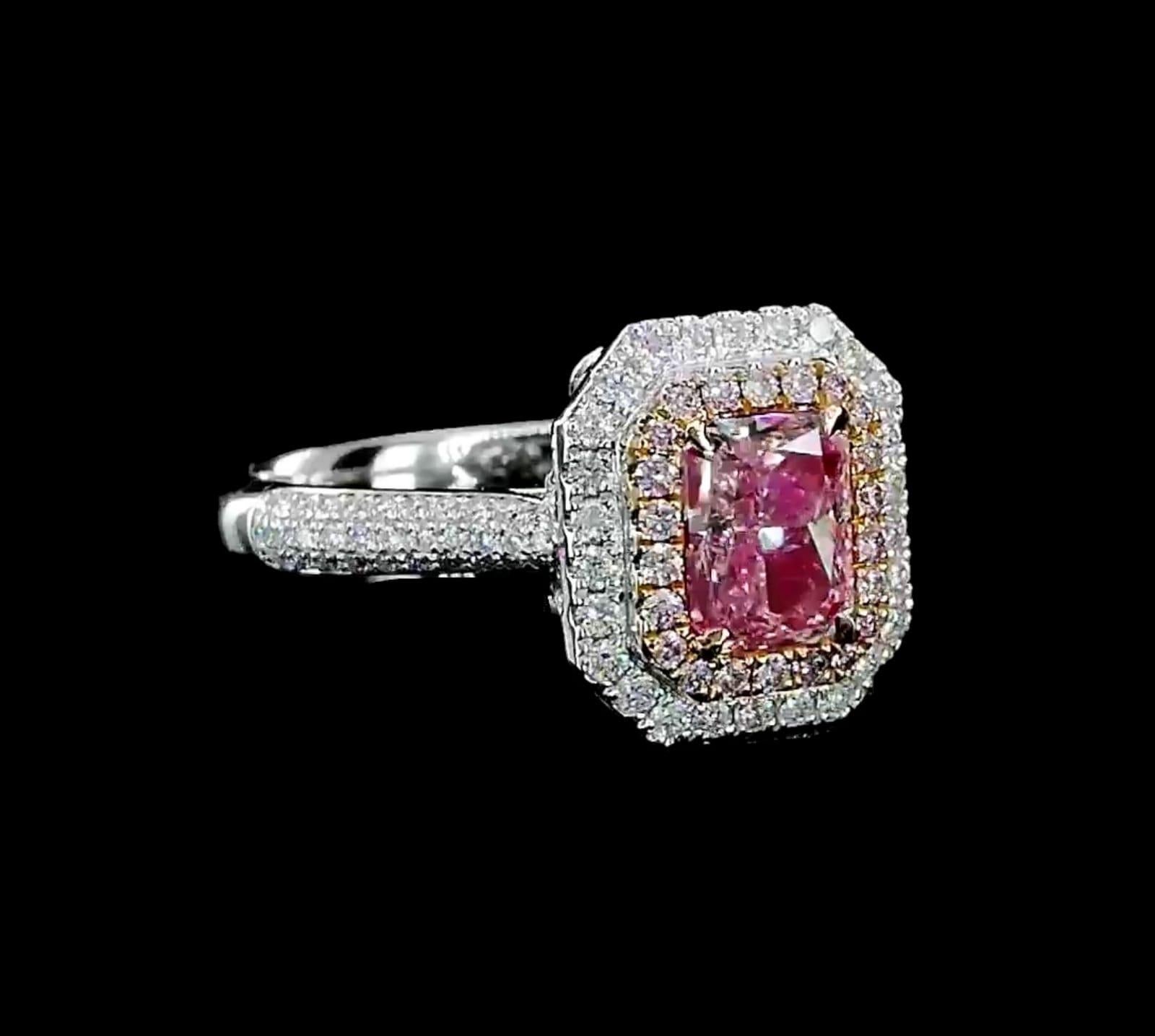 Women's or Men's 1.01 Carat Fancy Pink Diamond Ring SI Clarity AGL Certified For Sale