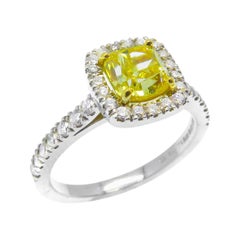 1.01 Carat Fancy Vivid Yellow Diamond Cluster Ring