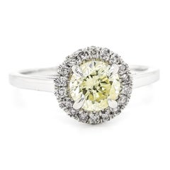 1.01 Carat Fancy Yellow Diamond Engagement Ring 14k White Gold