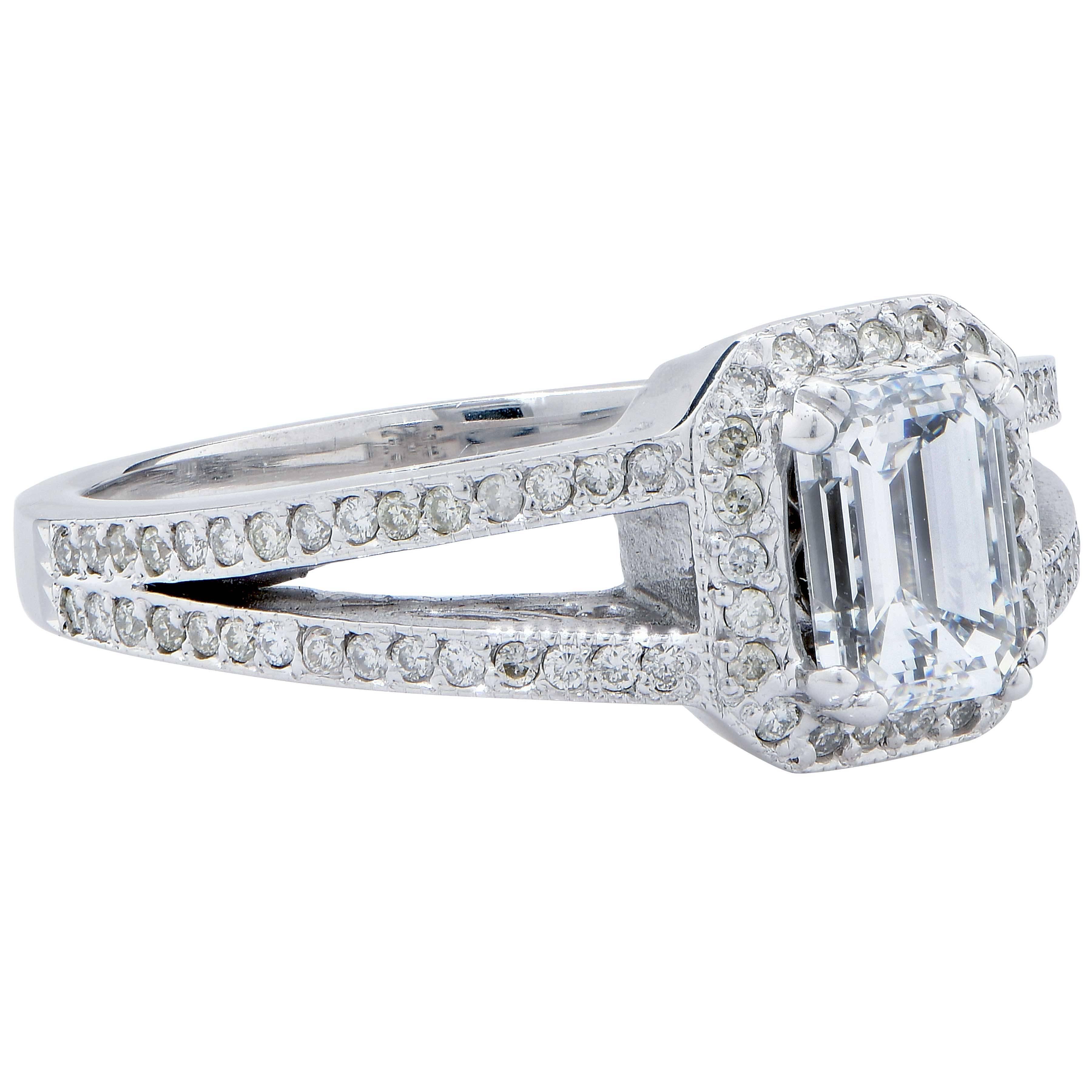 Women's or Men's 1.01 Carat GIA Graded D VVS2 Emerald Cut Diamond in 18 Karat White Gold Ring