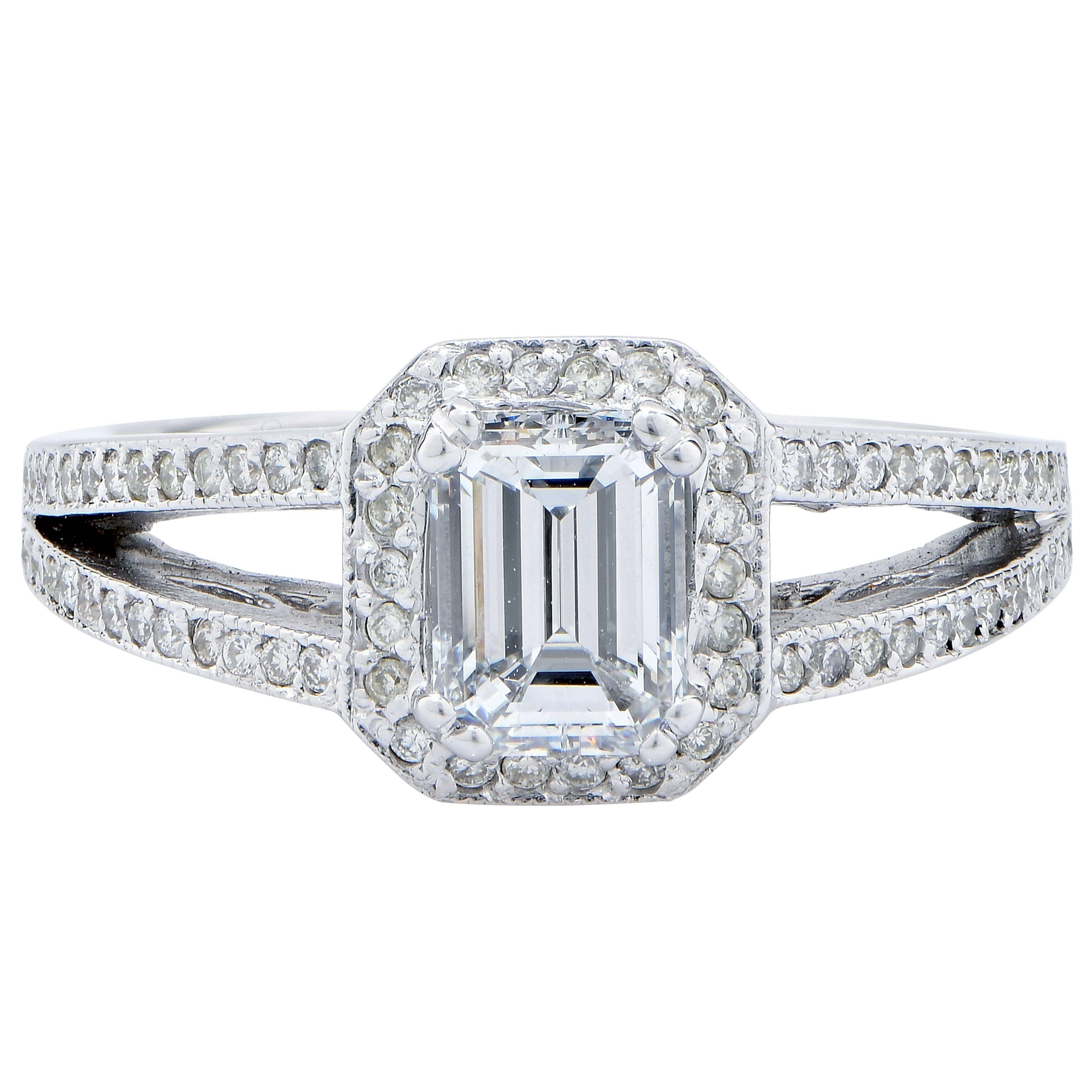 1.01 Carat GIA Graded D VVS2 Emerald Cut Diamond in 18 Karat White Gold Ring 1