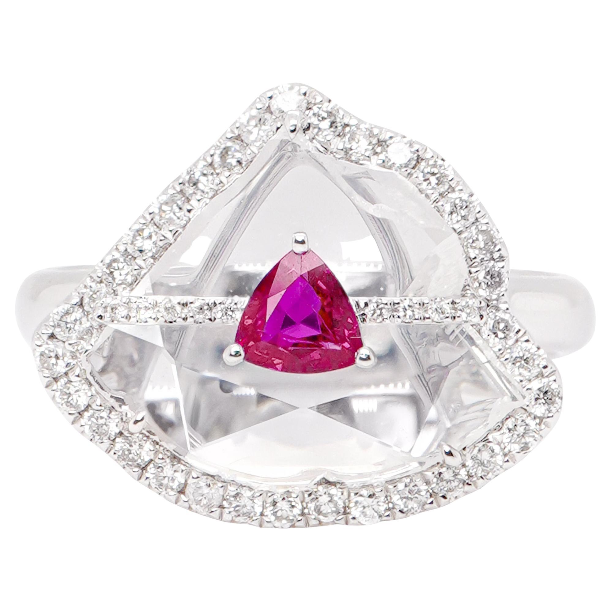 1.01 Carat Glacier Diamond & Crimson Red Ruby Crown Ring For Sale