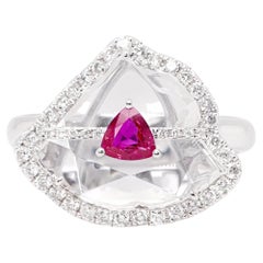 1.01 Carat Glacier Diamond & Crimson Red Ruby Crown Ring