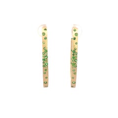 1.01 Carat Green Tsavorite Flush Set Oval Hoop Yellow Gold Earrings