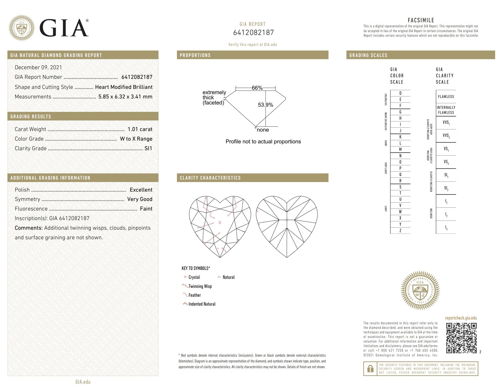 1.01 Carat Heart cut diamond SI1 Clarity GIA Certified For Sale 1