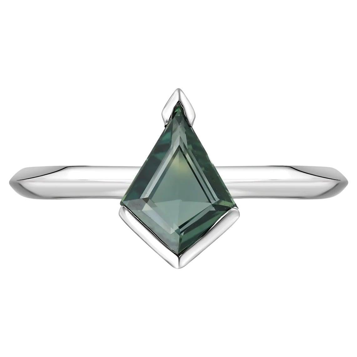 1.01 Carat Kite Cut Teal Sapphire White Gold Ring For Sale