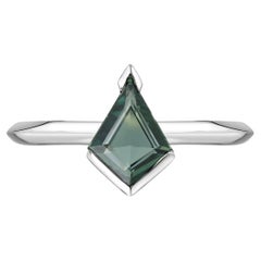 1.01 Carat Kite Cut Teal Sapphire White Gold Ring