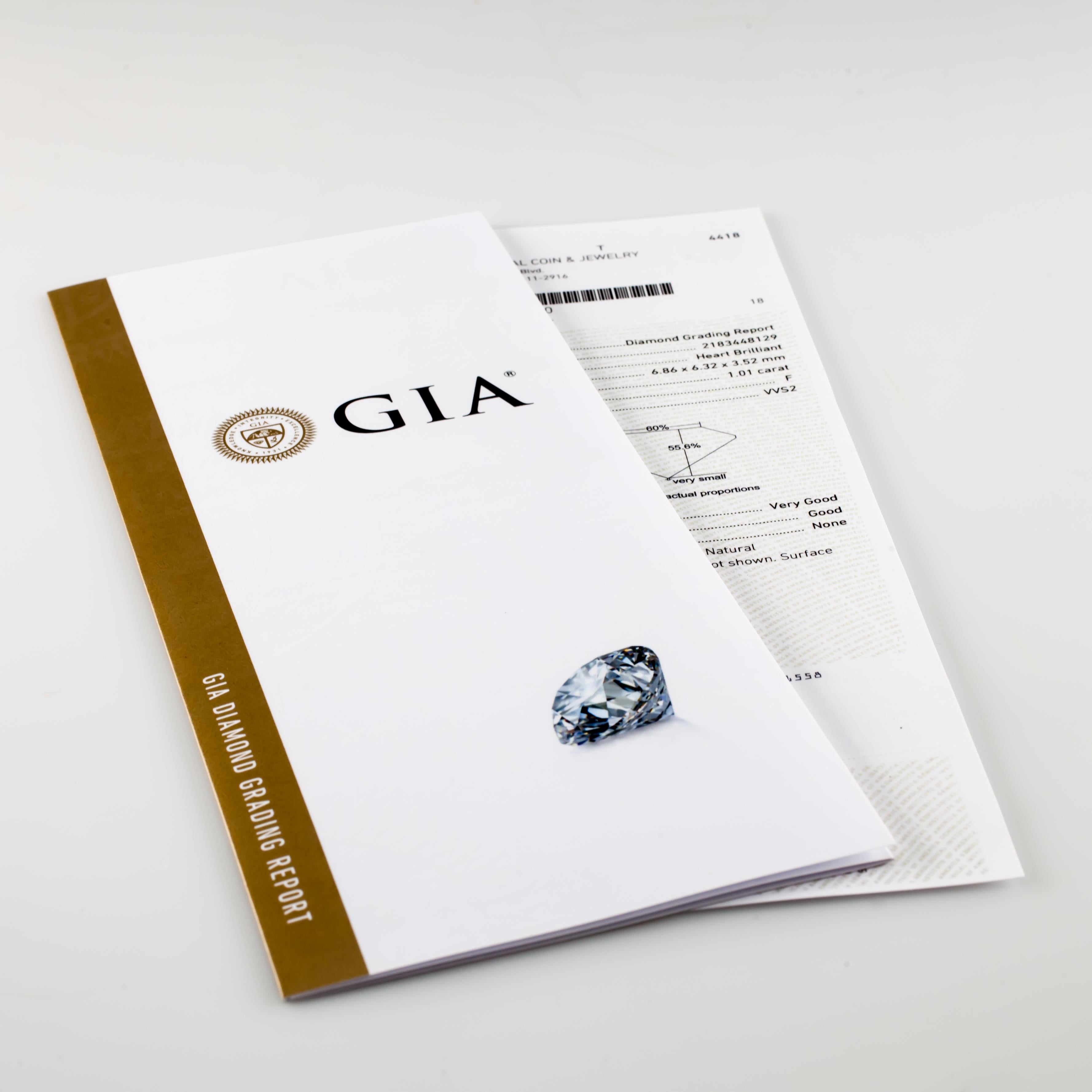 Diamant taille cœur non serti 1,01 carat F / VVS2 certifié GIA en vente 3