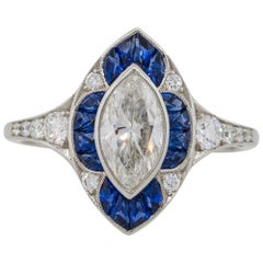 1.01 Carat Marquise Center Diamond Sapphire Clover Ring Platinum