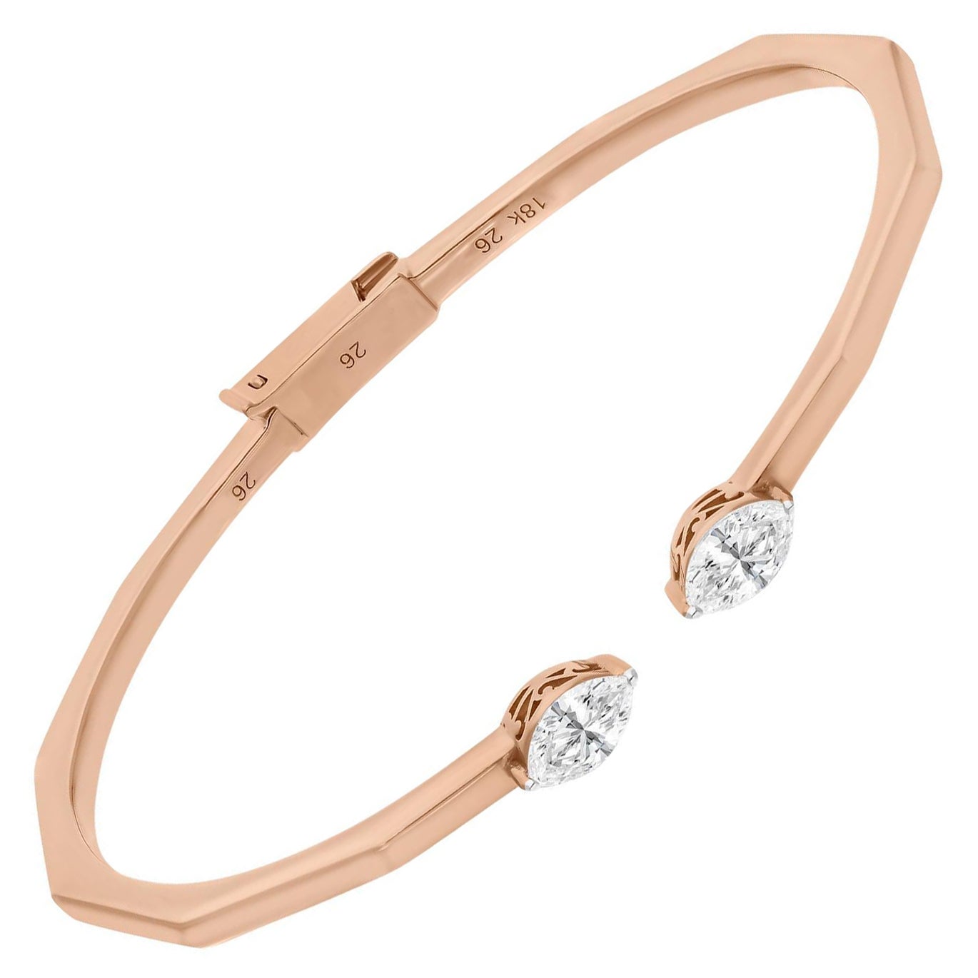 1.01 Carat Marquise Diamond Cuff Bangle Bracelet 14 Karat Rose Gold Fine Jewelry