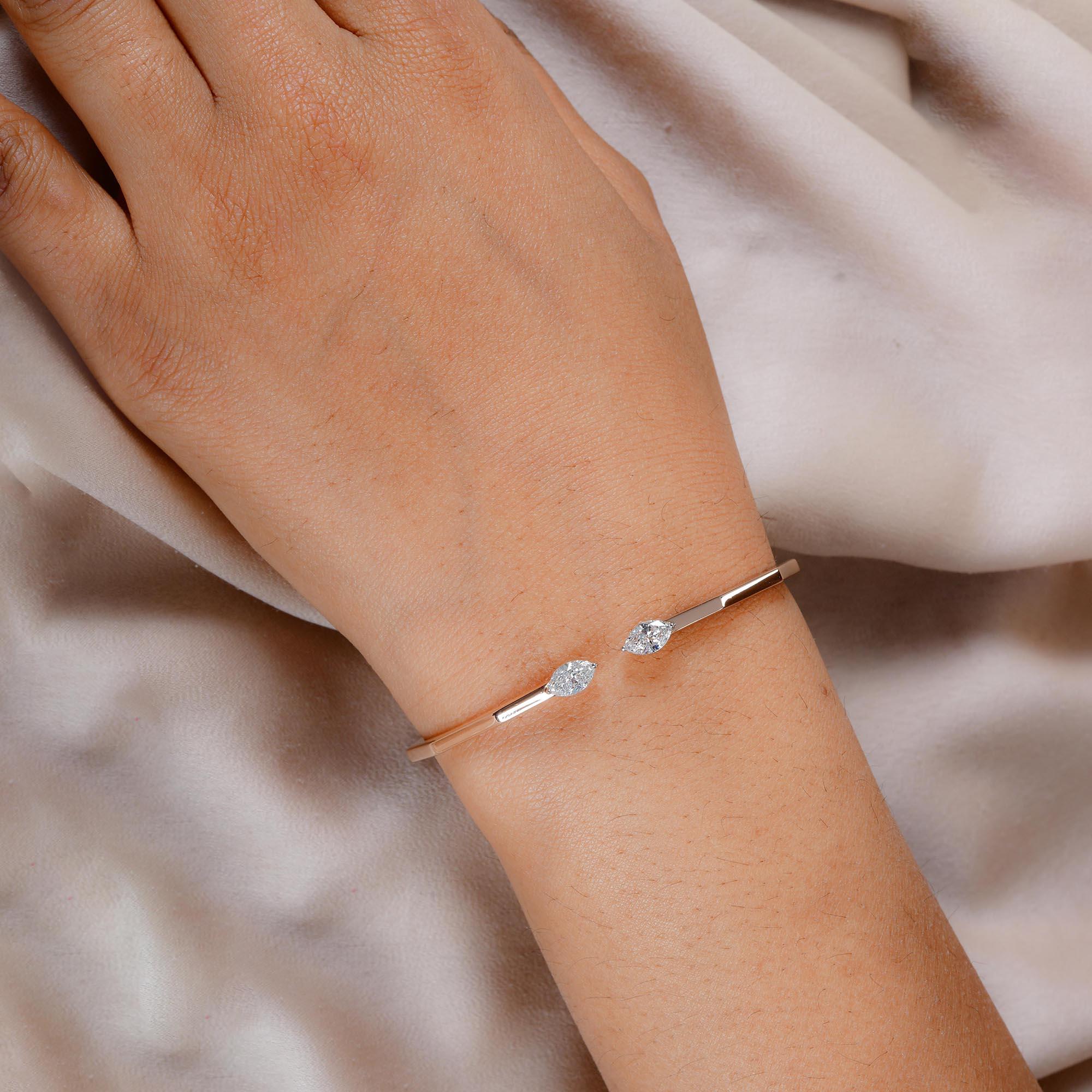 Modern 1.01 Carat Marquise Diamond Cuff Bangle Bracelet 18 Karat Rose Gold Fine Jewelry For Sale