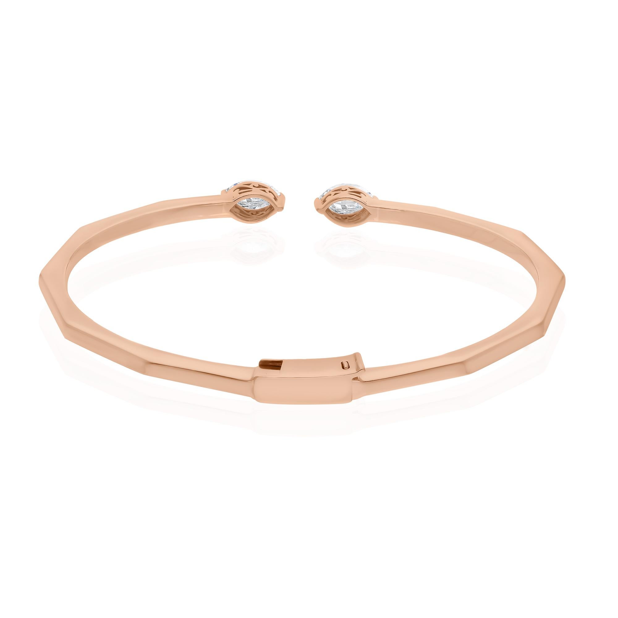 1.01 Carat Marquise Diamond Cuff Bangle Bracelet 18 Karat Rose Gold Fine Jewelry In New Condition For Sale In Diera, Dubai