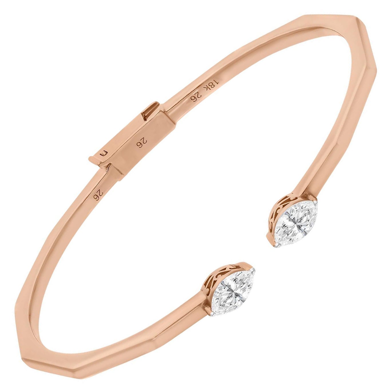1.01 Carat Marquise Diamond Cuff Bangle Bracelet 18 Karat Rose Gold Fine Jewelry For Sale