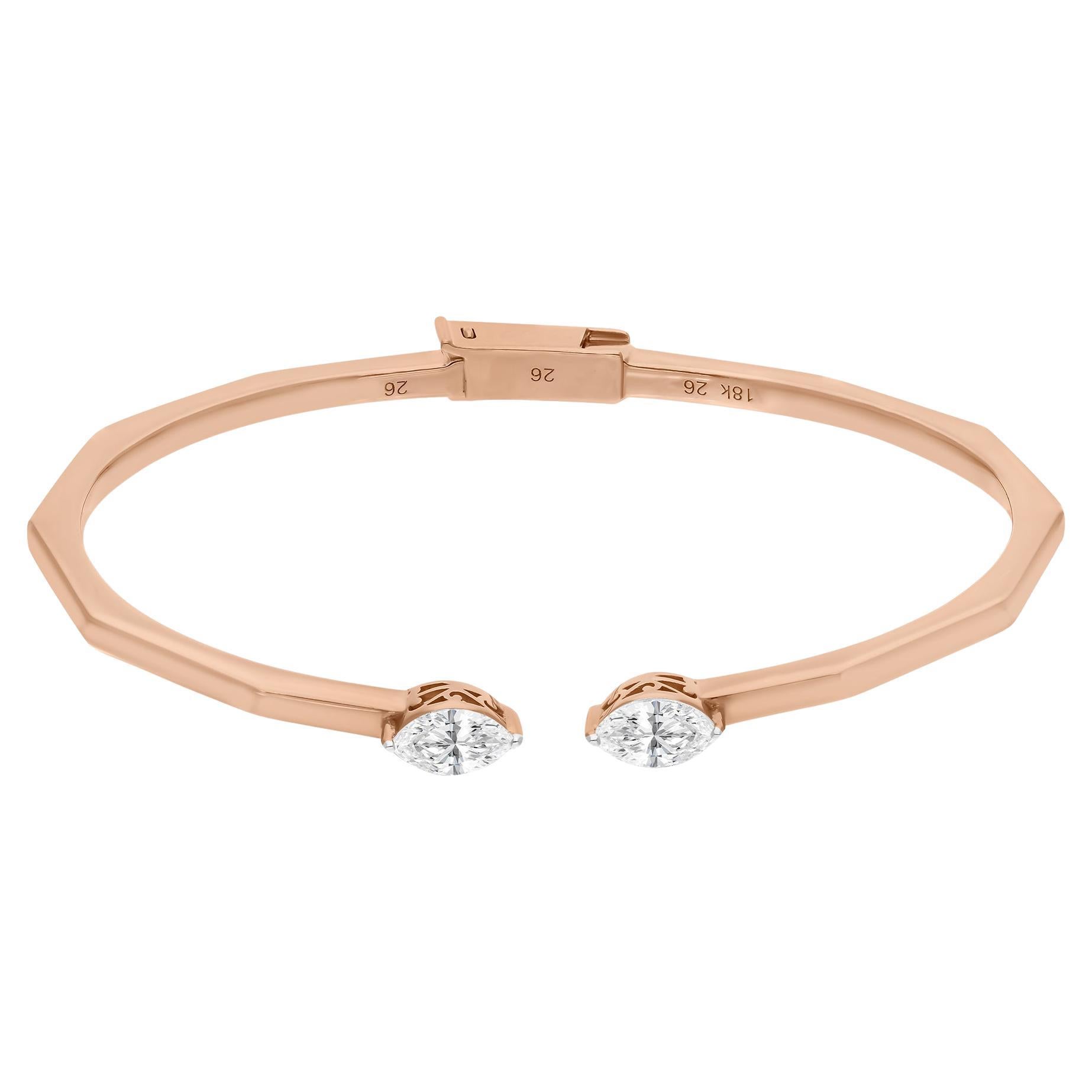 Pulsera brazalete con diamantes marquesa de 1,01 quilates Oro rosa de 18 quilates Joyería fina en venta