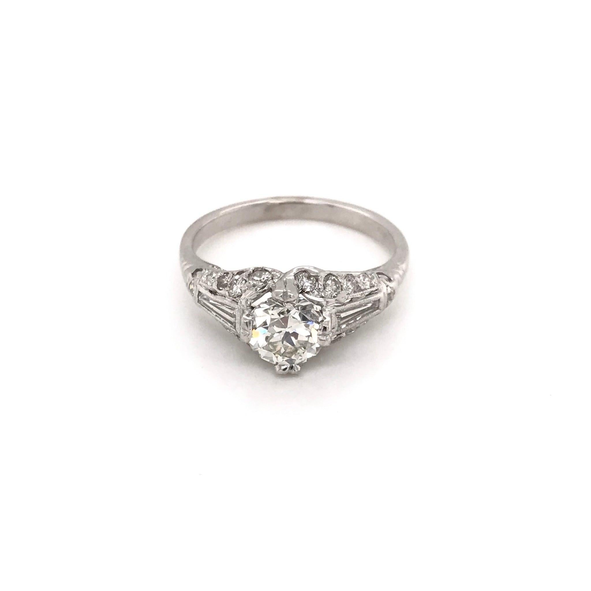 Art Deco 1.01 Carat Mid Century Diamond Ring For Sale