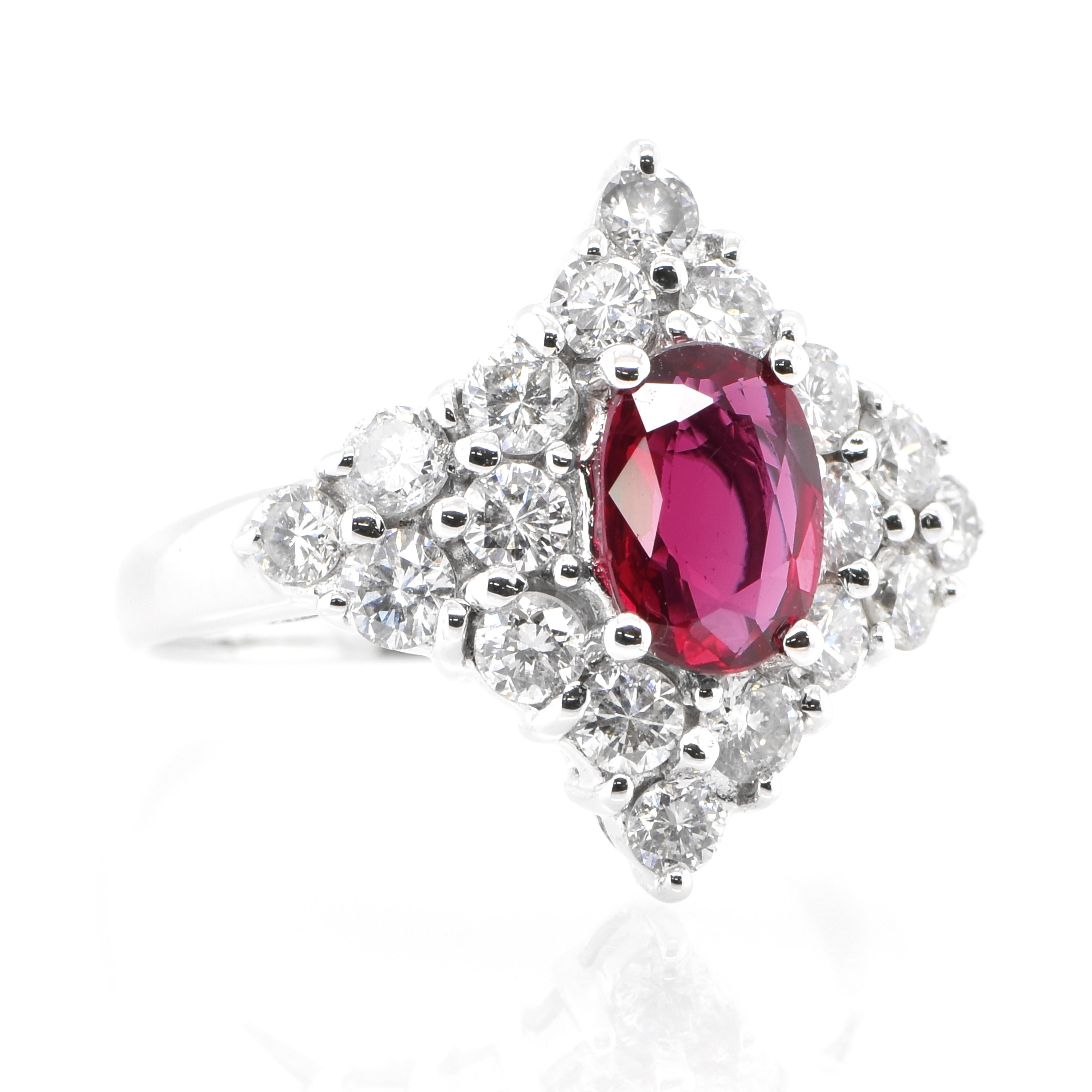 A beautiful ring set in 18 Karat Gold featuring a 1.01Carat Natural Ruby and 1.20 Carat Diamonds. Rubies are referred to as 