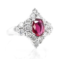 1.01 Carat Natural Blood Red Ruby and Diamond Ring Set in 18 Karat Gold