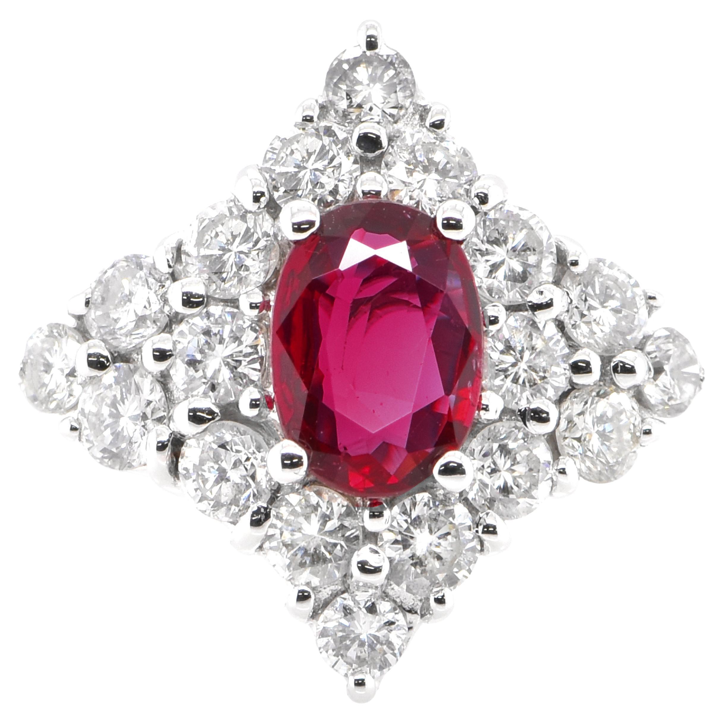 1.01 Carat Natural Blood Red Ruby and Diamond Ring Set in 18 Karat Gold For Sale