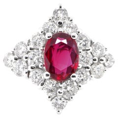 Bague en or 18 carats sertie d'un diamant et de rubis rouge sang naturel de 1,01 carat