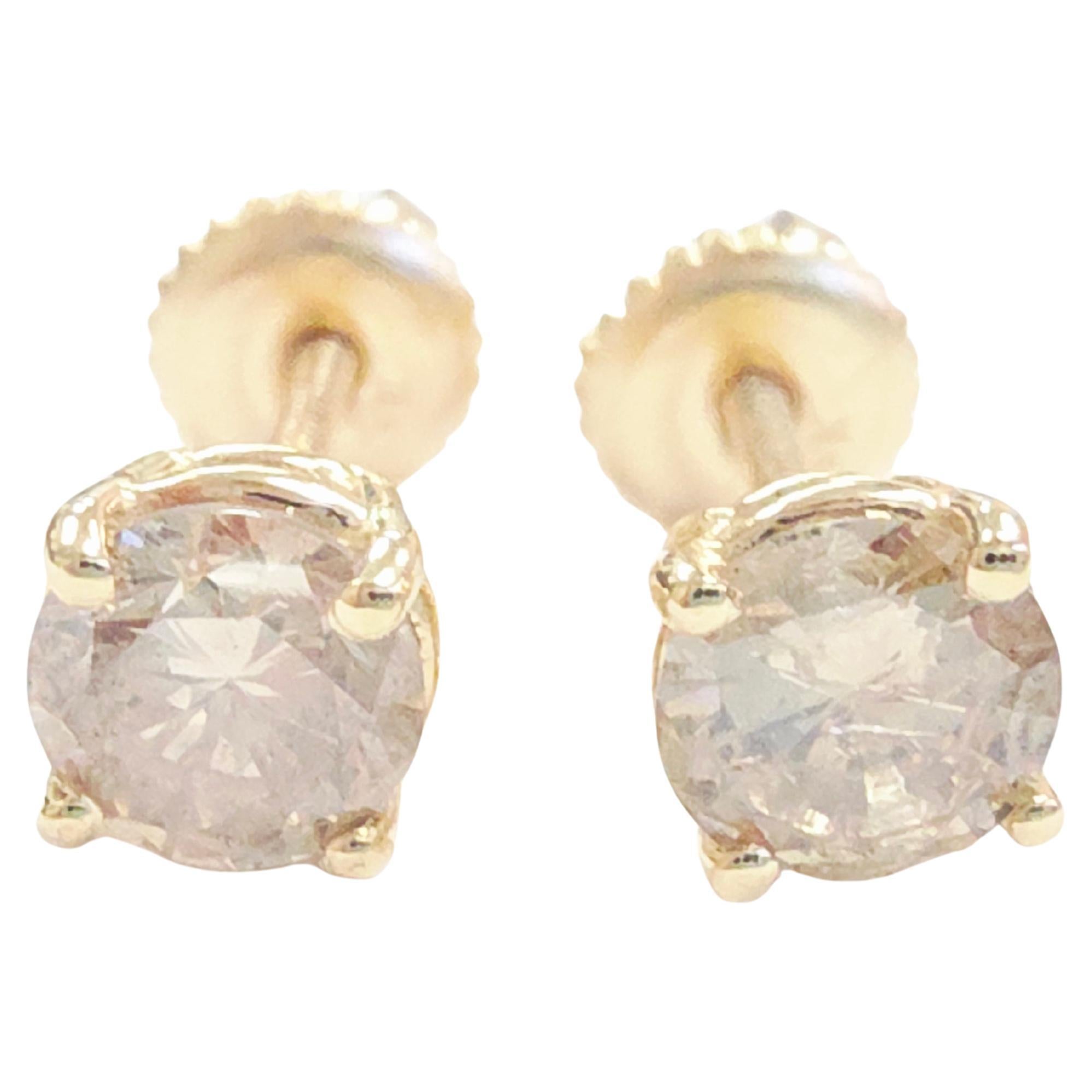 Borchie con diamanti tondi brillanti Nature da 1,01 carati in oro giallo 14 carati in vendita
