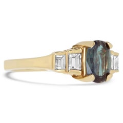 1.01 Carat Natural Color Changing Alexandrite and 0.34 Carat White Diamond Ring