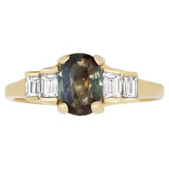 1.01 Carat Natural Color Changing Alexandrite and 0.34 Carat White Diamond Ring