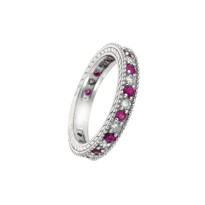 For Sale:  1.01 Carat Natural Diamond and Pink Sapphire Eternity Band 14 Karat White Gold 2