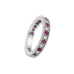 1.01 Carat Natural Diamond and Pink Sapphire Eternity Band 14 Karat White Gold