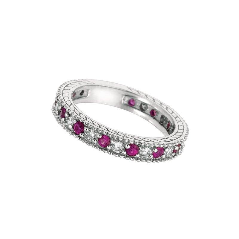 For Sale:  1.01 Carat Natural Diamond and Pink Sapphire Eternity Band 14 Karat White Gold 3