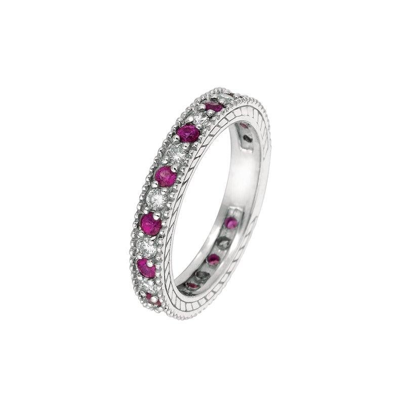 For Sale:  1.01 Carat Natural Diamond and Pink Sapphire Eternity Band 14 Karat White Gold 4