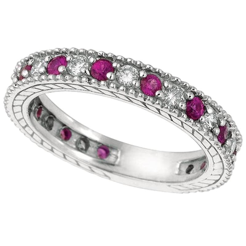 1.01 Carat Natural Diamond and Pink Sapphire Eternity Band 14 Karat White Gold