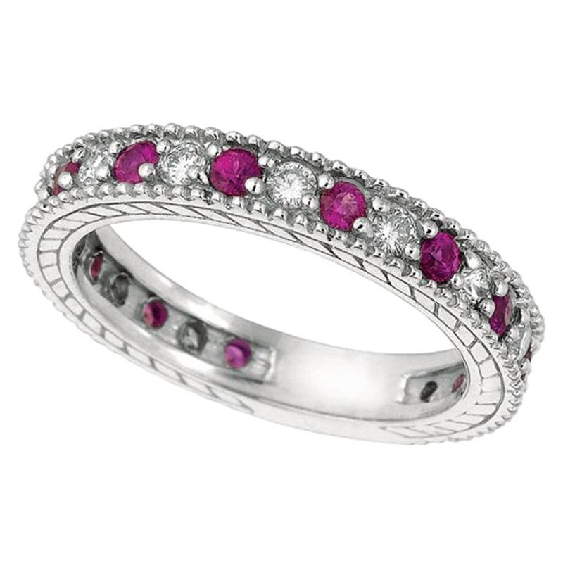 For Sale:  1.01 Carat Natural Diamond and Pink Sapphire Eternity Band 14 Karat White Gold