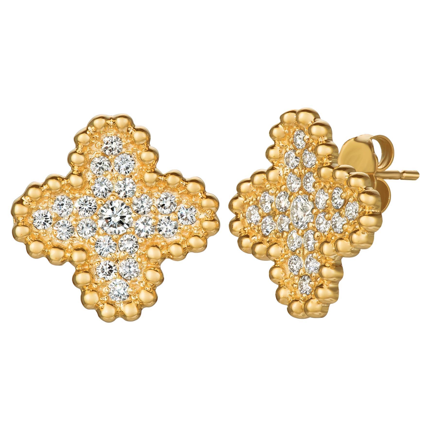 Orecchini a trifoglio con diamanti naturali da 1,01 carati G-H SI in oro giallo 14K